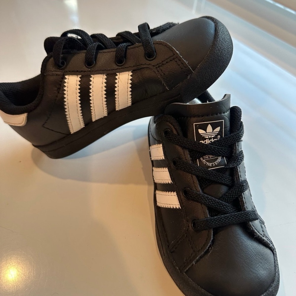 Adidas Kids Black and White Striped Sneakers